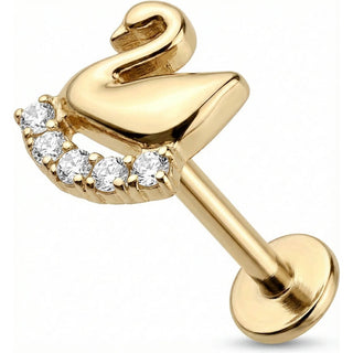 Titane Labret Cygne Avec Courbe De Cristaux Filetage Interne