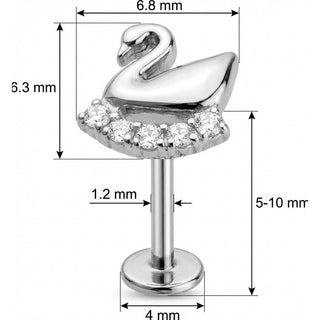 Titane Labret Cygne Avec Courbe De Cristaux Filetage Interne