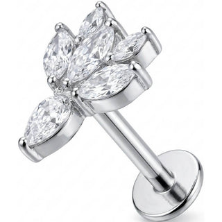 Titane Labret Fleur Lotus Cristaux Marquise Filetage Interne