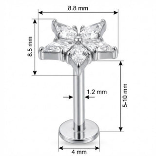 Titane Labret Étoile à Cinq Cristaux Filetage Interne