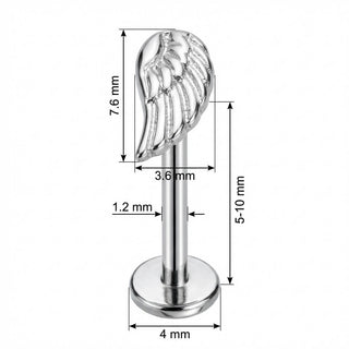 Titane Labret Aile d'Ange Détaillée Filetage Interne