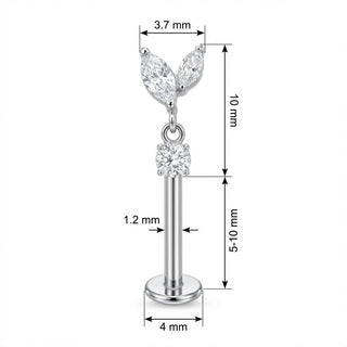 Titane Labret Duo Feuilles Marquise Et Pendentif Filetage Interne