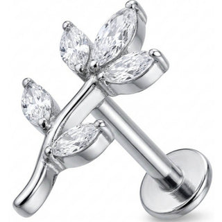 Titane Labret Branche Courbée Feuilles Marquise Filetage Interne