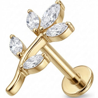 Titane Labret Branche Courbée Feuilles Marquise Filetage Interne