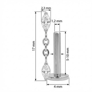 Titane Labret Double Marquise et Chaîne Filetage Interne