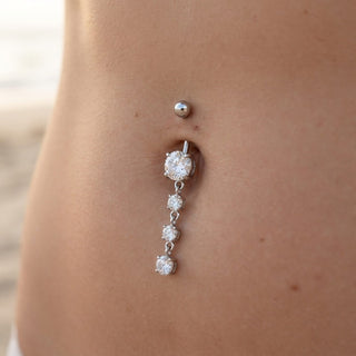 Titanium Belly Button Piercing Cascading Crystal Drops Internally Threaded