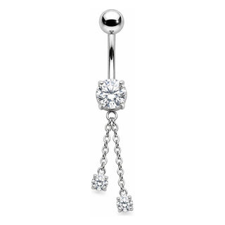 Titanium Belly Button Piercing Round Zirconia With Double Chain Internally Threaded