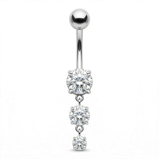 Titanium Belly Button Piercing Triple Cascading Crystal Drop