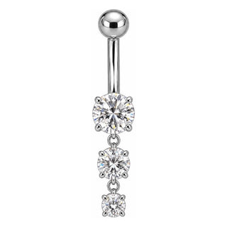 Titanium Belly Button Piercing Triple Cascading Crystal Drop Internally Threaded