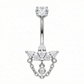 Titanium Belly Button Piercing Marquise Lotus With Draped Chain
