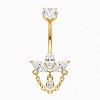 Titanium Belly Button Piercing Marquise Lotus With Draped Chain
