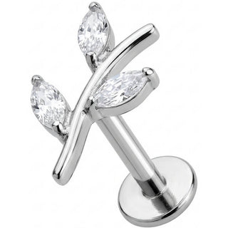 Titane Labret Branche Courbée Cristaux Marquise Filetage Interne