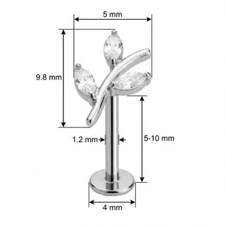 Titane Labret Branche Courbée Cristaux Marquise Filetage Interne