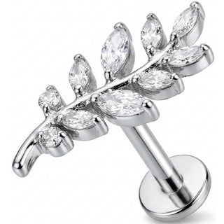 Titane Labret Branche Fougère Courbée Cristaux Filetage Interne