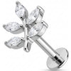 Titane Labret Branche Feuilles Cristal Marquise Filetage Interne