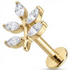 Titane Labret Branche Feuilles Cristal Marquise Filetage Interne