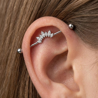 Titanium Industrial Barbell Marquise Crystal Fan Internally Threaded – getragen
