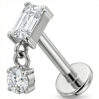 Titanium Labret Rectangle Stone With Round Drop Internally Threaded