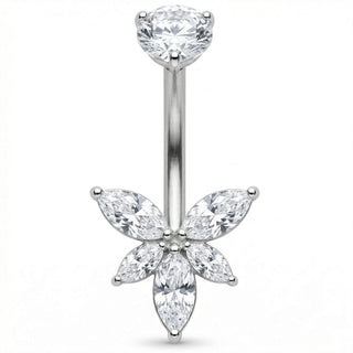 Titanium Belly Button Piercing Crystal Lotus Flower