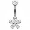 Titanium Belly Button Piercing Crystal Flower Five Petals