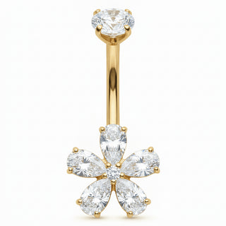Titanium Belly Button Piercing Crystal Flower Five Petals