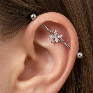 Titanium Industrial Barbell Geometric Crystal Butterfly Internally Threaded – getragen