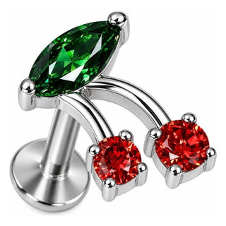 Titanium Labret Red And Green Cherry Internally Threaded
