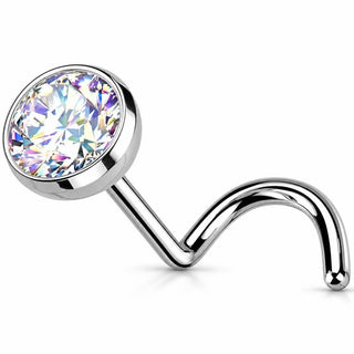 Titanium Nose Screw Round Bezel Set Stone Push-In