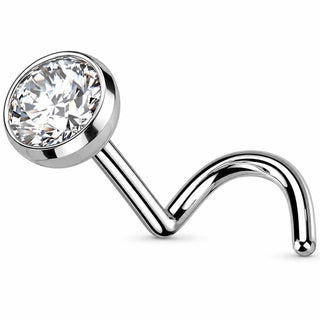 Titanium Nose Screw Round Bezel Set Stone Push-In