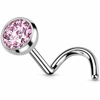 Titanium Nose Screw Round Bezel Set Stone Push-In