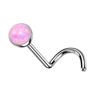 Titanium Nose Screw Round Iridescent Stone Push-In