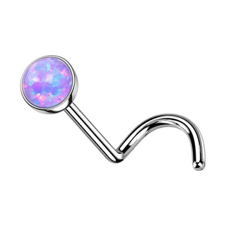 Titanium Nose Screw Round Iridescent Stone Push-In