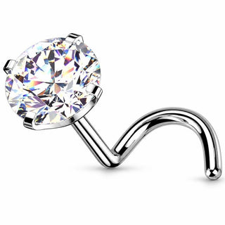 Titanium Nose Screw Prong Set Round Stone Push-In