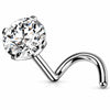 Titanium Nose Screw Prong Set Round Stone Push-In