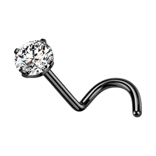 Titanium Nose Screw Prong Set Round Stone Push-In