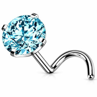 Titanium Nose Screw Prong Set Round Stone Push-In