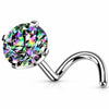 Titanium Nose Screw Prong Set Round Stone Push-In