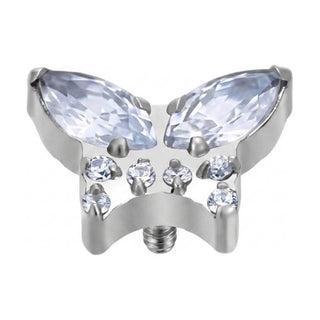 Titanium Top Butterfly With Clear Stones Internally Threaded
