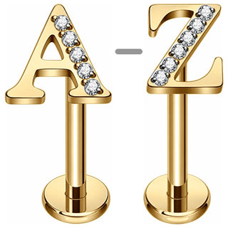 Titanium Labret Letter With Stones Internally Threaded Gold – A–Z