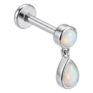 Titanium Labret Zirconia Opal Teardrop Dangle Internally Threaded