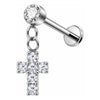 Titanium Labret Cross Dangle Zirconia Internally Threaded