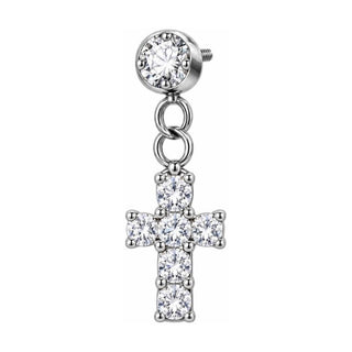 Titanium Top Dangling Cross With Stones Internally Threaded