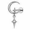 Titanium Labret Moon Star Dangle Zirconia Internally Threaded