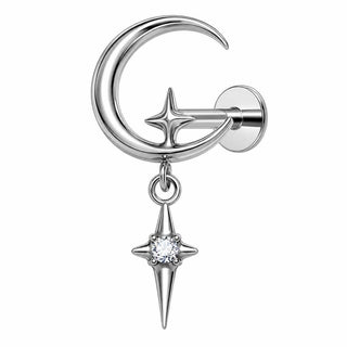 Titanium Labret Moon Star Dangle Zirconia Internally Threaded
