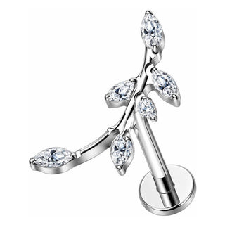Titanium Labret Branch Marquise Zirconia Internally Threaded