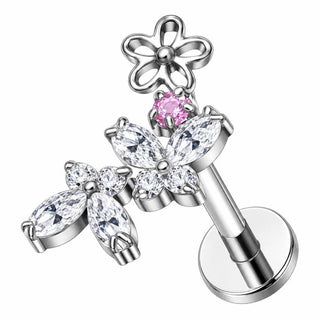 Titanium Labret Flower Marquise Zirconia Internally Threaded