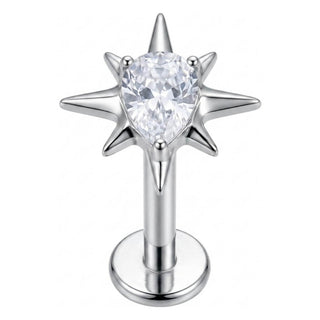 Titanium Labret Star Teardrop Zirconia Internally Threaded
