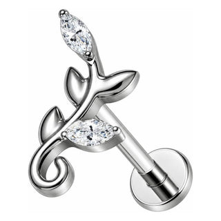 Titanium Labret Leaf Twig Marquise Zirconia Internally Threaded