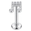 Titanium Labret Music Note Zirconia Internally Threaded
