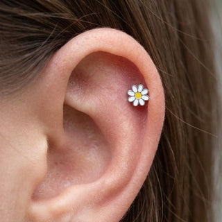 Titanium Top White And Yellow Daisy Flower Internally Threaded